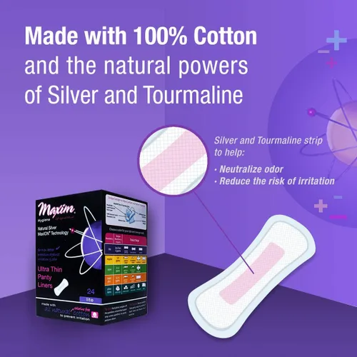 Vista 2 de MaxION Pantiliners anatómicos 100% algodón orgánico, 24 unidades Forros diarios de absorción de luz con control de olores de iones plateados