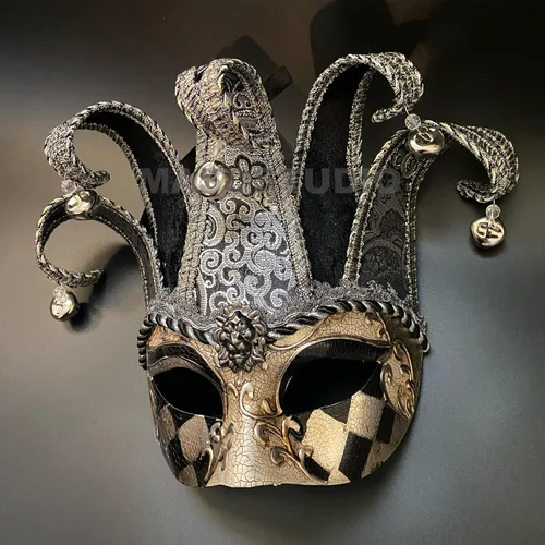 Vista 6 de MASQ STUDIO - Máscara de máscaras para parejas, Jolly Jester Cosplay Mardi Gras baile baile fiesta de cumpleaños o decoración