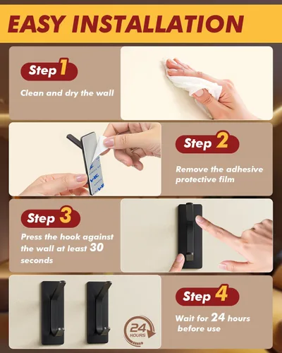 Vista 9 de Auxmir Ganchos autoadhesivos resistentes de 15 libras, paquete de 5 ganchos de pared de acero inoxidable para abrigos, toallas, batas, impermeables