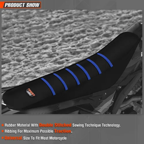 Vista 8 de Universal Funda de Asiento para Moto de Cross - Fundas de Asiento de Goma Suave Acanalada para Motocross Enduro Azul
