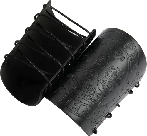 Vista 4 de JAOYU Brazaletes de cuero para hombre, armadura de brazo, brazalete de guantelete, brazaletes medievales, joyería vikinga para mujer, disfraz