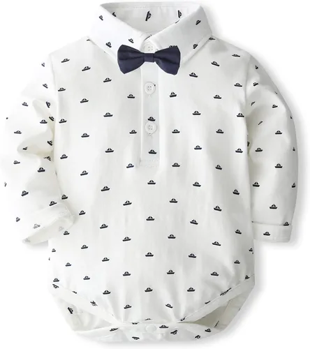 Vista 3 de SALNIER Conjunto de ropa de traje de bebé niño esmoquin trajes de caballero trajes de corbatín camisa tirantes pantalones boina sombrero 0-24M