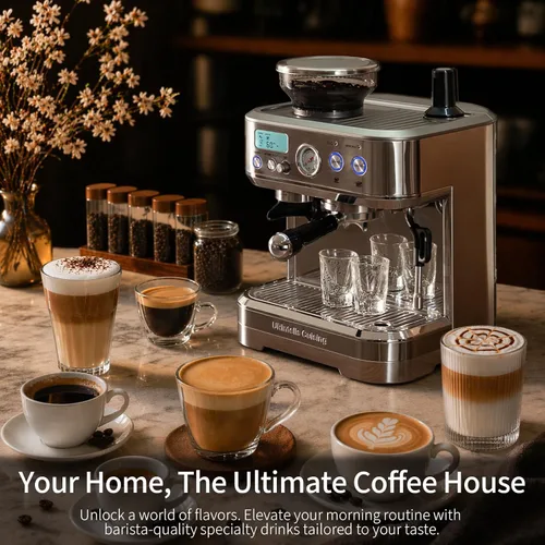 Vista 13 de URintells Cuising Máquina de café expreso con molinillo, cafetera todo en uno con control de temperatura PID y bomba italiana ULKA de 15 bares