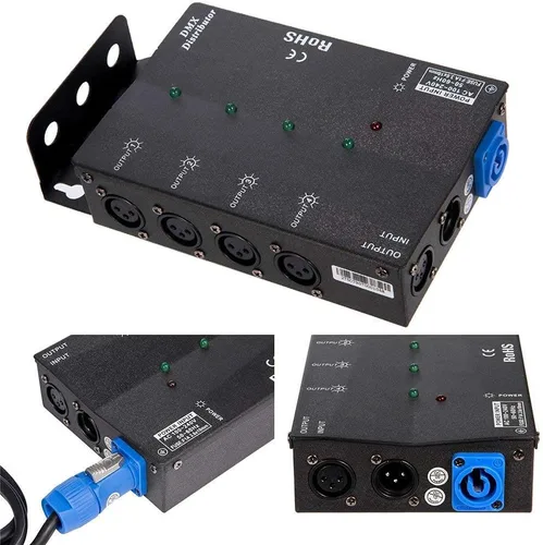 Vista 9 de MFL. Distribuidor de amplificador divisor DMX aislado de 4 vías con salidas de 3 pines