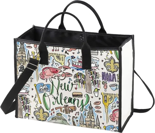 Vista 9 de WZMPA Bolsa de viaje de Nueva Orleans, regalo de recuerdo de Louisiana, bolsa de comestibles reutilizable