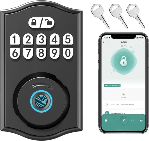 Vista 3 de Cerradura de puerta inteligente - Entrada sin llave con huella dactilar/Bluetooth APP control/contraseña, bloqueo automático, código de una sola