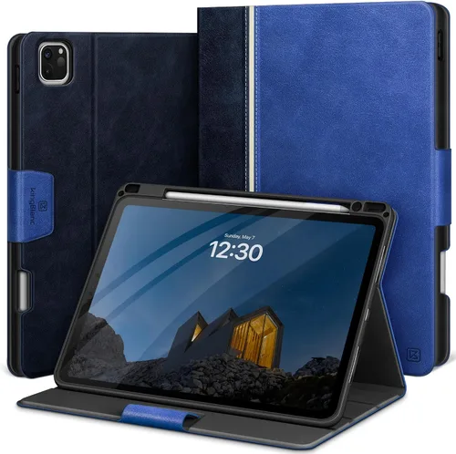 Vista 12 de KingBlanc Funda para iPad Pro de 11 pulgadas de 4ª/3ª/2ª/2ª generación (2022/2021/2020) con soporte para lápices, funda de soporte bicolor de cuero