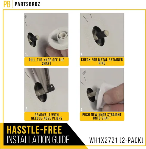 Vista 6 de PartsBroz Pomo de secadora con clip WH1X2721 (paquete de 2) para GE General Electric Hotpoint Lavadora Selector Knob PS271094 AP2044893 WE01X10033