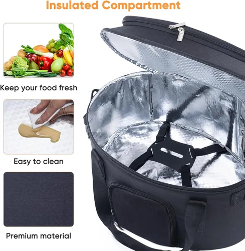 Vista 5 de Bolsa de transporte de doble capa para ollas de cocción lenta de 6-8 cuartos de galón CrockPot y Hamilton Beach Slowcooker, bolsa de viaje con Negro