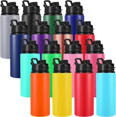 Vista 12 de Sunnyray 16 botellas de agua de aluminio a granel reutilizables a granel botellas deportivas con tapas a presión, paquete múltiple de botellas