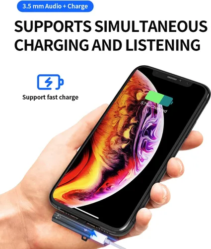 Vista 5 de Adaptador de auriculares Lightning a conector de audio AUX de 0.138 in y adaptador de carga para auriculares compatible con iPhone 11 12 13 Mini pro