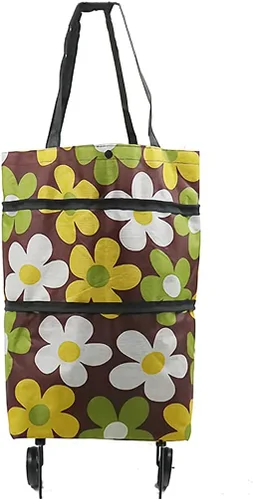 Vista 3 de Carrito de compras plegable con ruedas – Bolsa de compras plegable con cremallera de dos etapas para frutas, verduras (negro)