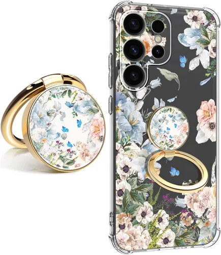 Vista 19 de Funda para Samsung Galaxy S23 FE con protector de pantalla, suave, a prueba de golpes, transparente, floral, funda protectora para mujer, diseño