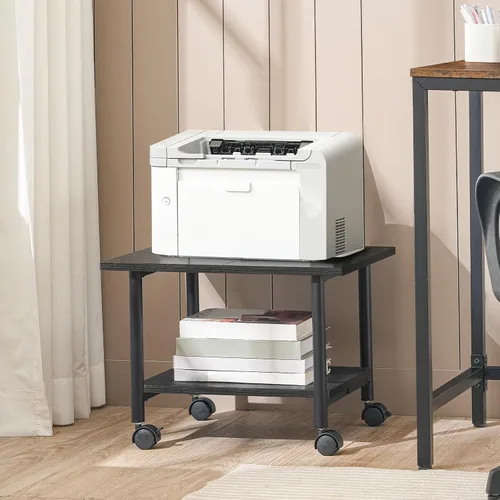Vista 3 de HOOBRO Soporte para impresora, carrito de impresora industrial debajo del escritorio de 2 niveles con estante, estante de almacenamiento móvil Negro
