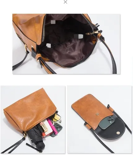 Vista 4 de Bolso de mano de moda para mujer, bolso de hombro, asa superior, juego de 4 piezas