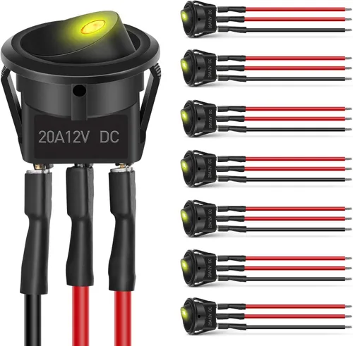 Vista 23 de Nilight Interruptor de botón de 0.472 in, 5 unidades con arnés precableado de acero inoxidable de 12 V 24 V, bloqueo automático, interruptores 5