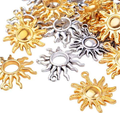 Vista 4 de Aylifu Sun Pendant Charm Alloy Tibetan Style Celestial Sun Charm Craft Supplies for DIY Earrings Necklace Bracelet Jewelry Making Christmas Party
