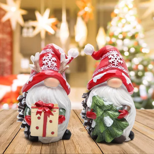 Vista 4 de Hodao Gnomos de Navidad de Resina Hechos a Mano Adornos de Navidad de Resina Regalo de Fiestas, Adornos de Navidad de Invierno para Mesa y Árbol