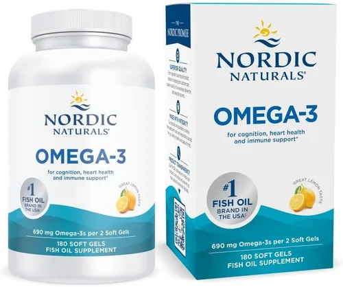 Vista 10 de Nordic Naturals Omega-3, sabor a limón, 60 geles suaves, 690 mg de omega-3, aceite de pescado, EPA y DHA, apoyo inmunológico, salud del cerebro