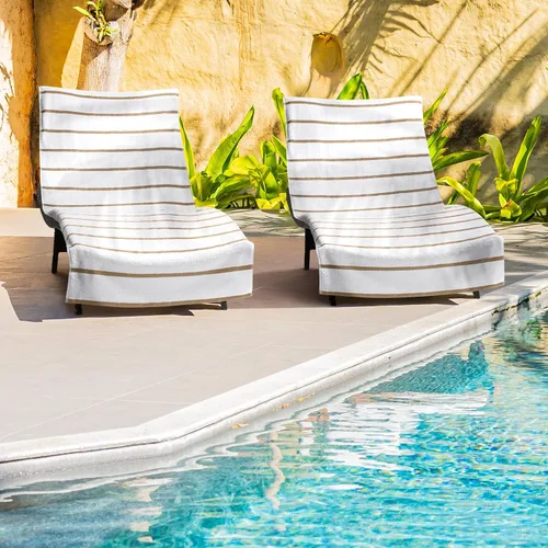 Vista 2 de Arkwright Las Rayas - Funda para tumbona, paquete de 2, toalla de rizo 100% algodón suave a rayas con soporte de bolsillo para playa, piscina, silla