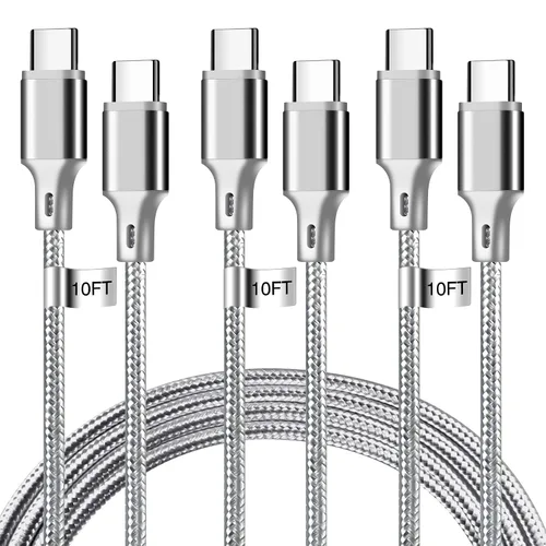 Vista 9 de Cable de carga USB A a USB C, paquete de 5 [3/3/6/6/10 pies] cable de carga rápida tipo C de alta velocidad de datos y transferencia compatible