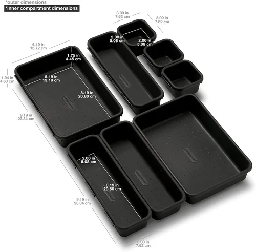 Vista 6 de madesmart Paquete de 8 contenedores entrelazados, juego organizador de cajones personalizable para suministros de oficina, herramientas, artículos