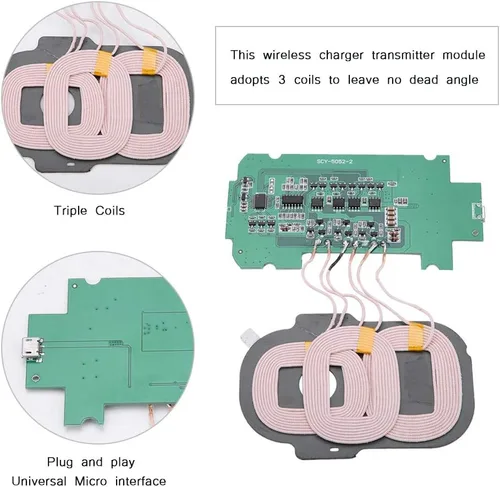 Vista 5 de Módulo transmisor de cargador inalámbrico de 5 W - Adopta 3 bobinas - Cortocircuito integrado, sobretensión - Amplia compatibilidad - Piezas