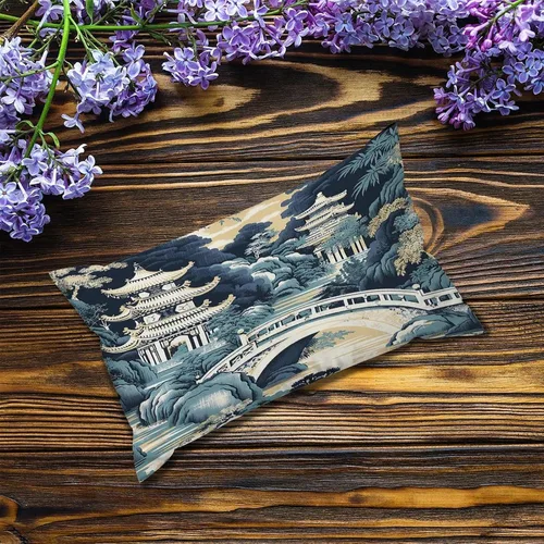 Vista 5 de Chinoiserie - Fundas de almohada decorativas de porcelana azul y blanca con patrón de edificios de estilo chino de 12 x 20 pulgadas, fundas de cojín