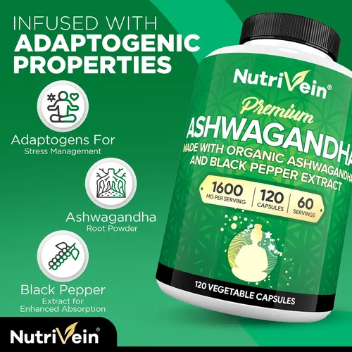Vista 8 de Nutrivein Paquete de suplementos premium de Ashwagandha y glutatión liposomal: suplemento liposomal de glutatión de alta absorción y suplementos