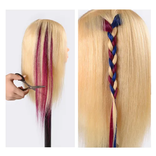 Vista 6 de Winsky Extensiones de cabello morado con clip – 100% cabello humano real de color para niñas, piezas de cabello de Halloween, 5 piezas/juego