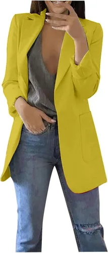 Vista 18 de Chaquetas tipo blazer para mujer, chaqueta de cárdigan de moda con frente abierto, chaqueta casual de manga larga para el trabajo y la oficina
