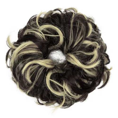 Vista 2 de Extensiones de cabello desordenado, coleta, peinado recogido, Moño, Mezcla de blanqueador negro y café.