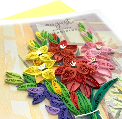 Vista 3 de Gladiolus - Tarjeta de flores de nacimiento, agosto, tarjeta floral para cumpleaños, grande, 5 x 7 pulgadas