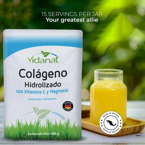 Vista 7 de Vidanat Colágeno hidrolizado puro con vitamina C y magnesio – Apoya la piel, el cabello, las uñas y la salud de las articulaciones – Proteína