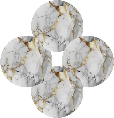 Vista 6 de Round Placemats Set of 1, White Golden Marble Pattern Heat Resistant Washable Place Mats Table Mat for Kitchen Dining Party