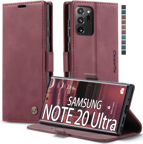 Vista 16 de Funda tipo cartera para Samsung Galaxy Note 20, piel sintética retro, cierre magnético, con ranuras para tarjetas, bolsillos para efectivo con Negro