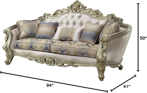 Vista 3 de Acme Sofá Gorsedd con 5 almohadas en tela crema y marfil dorado