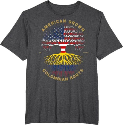 Vista 60 de Camiseta de regalo con la bandera de Estados Unidos con árbol de raíces colombianas