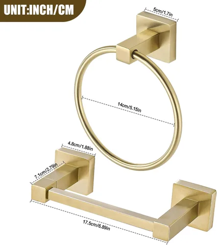 Vista 5 de BigBig Home Toallero de papel higiénico dorado, soporte para toallas de mano dorado cepillado, accesorios de baño, montaje en pared, soporte