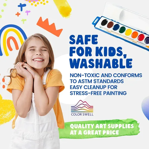 Vista 2 de Juego de pintura de acuarela de 8 colores con pinceles de madera, lavable y no tóxico, ideal para niños, estudiantes y actividades en el aula
