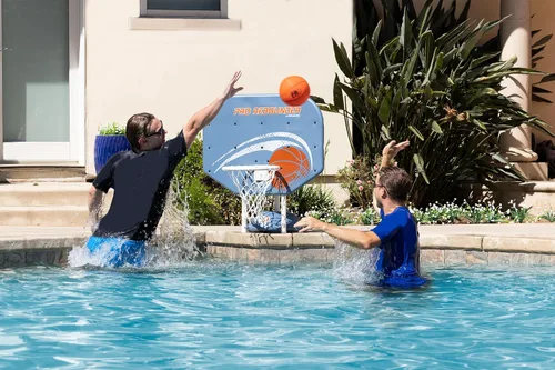Vista 4 de Poolmaster Juego de aro de baloncesto ajustable Pro Rebounder junto a la piscina, tablero para todo tipo de clima, altura ajustable de 40 a 74