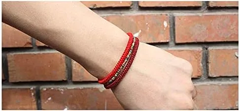 Vista 6 de COLORFUL BLING Pulsera de cuerda roja de la suerte china, oración budista tibetana, hecha a mano, cuerda de oración de yoga, pulsera de mala