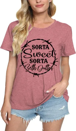 Vista 2 de Beth Dutton - Camiseta para mujer Sorta Sweet Sorta Beth Dutton, camiseta de manga corta con gráfico de vaquera, divertida serie de televisión