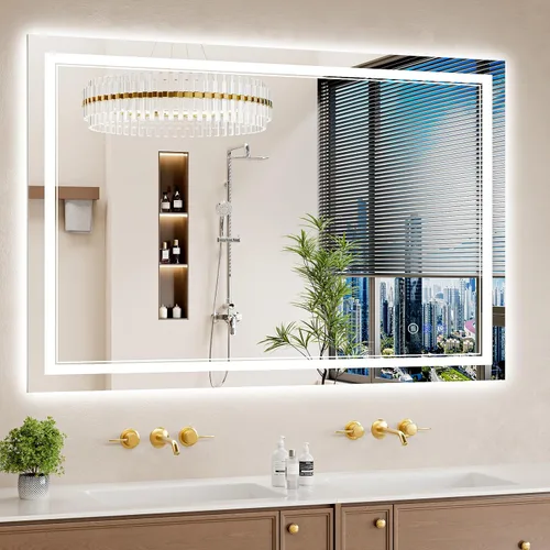 Vista 39 de Espejo de baño LED de 22 x 30 pulgadas con luces, antiniebla, retroiluminado + luz frontal, regulable, espejo de tocador LED para pared, espejo