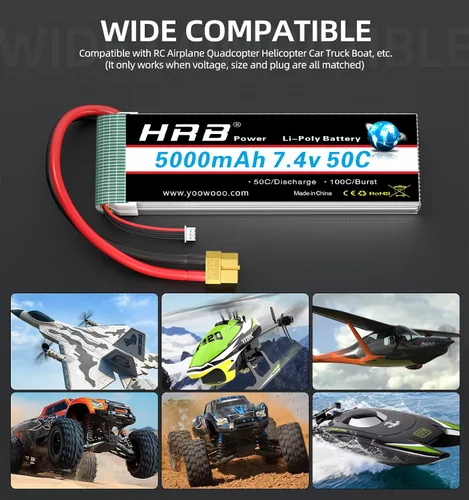 Vista 4 de HRB 7.4V 5000mAh 50C XT60 Lipo Batería Compatible con RC Car RC Plane RC Truck RC Boat