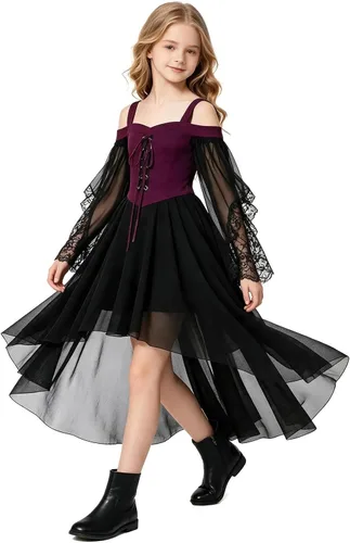 Vista 4 de Vestido de bruja gótica steampunk para niñas, disfraz de vampiro, cosplay Vino