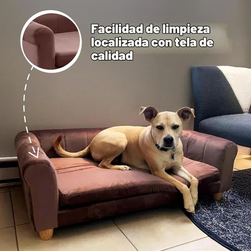 Vista 2 de CRITTER SITTERS Sofá rectangular de terciopelo sintético marrón de 42 pulgadas para perros medianos y grandes, sofá de felpa elevada para perros