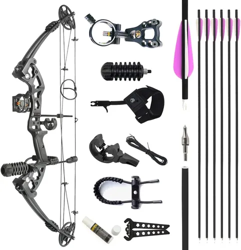 Vista 13 de Arco compuesto de tiro con arco, peso ajustable de 30 a 55 libras, longitud de tiro de 24 a 29.5 pulgadas, kit de arco de caza IBO 310 FPS