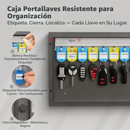 Vista 4 de WeHere Caja de 16 llaves – Armario de llaves montado en la pared con cerradura de combinación de 3 dígitos y llave de respaldo, caja de seguridad