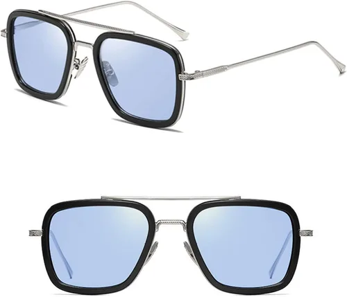 Vista 3 de iKANOO Tony Stark - Lentes de sol para hombres y mujeres, marco de metal cuadrado vintage, lentes de hombre araña